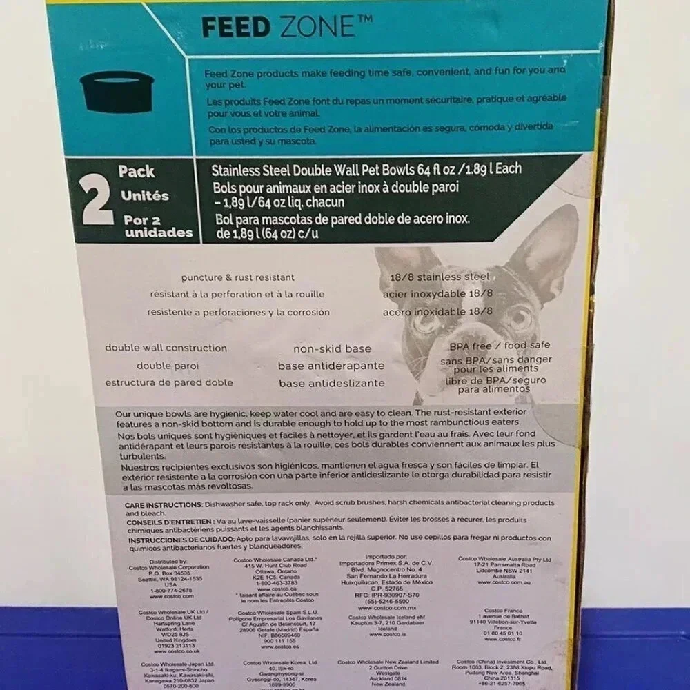 Pet Zone Non-Skid Stainless Steel Double Wall Feed Bowls 64 fl oz each (2 pack)